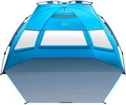 OutdoorMaster Pop Up 3-4 Person Beach Tent X-Large - Easy Setup, Portable Beach Shade Canopy Folding Sun Shelter with UPF 50+ UV Protection Removable Skylight Family Size (Blue)