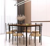 ANISHWAR Metal Framing 6 Seater Dining Table Engineered Wood Top | 6 Cushioned Chair with Dining Table for Living Room Dinning Room Hall Home | 6s Dinning - Beige