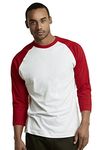 TOP PRO Men's 3/4 Sleeve Casual Raglan Jersey Baseball Tee Shirt, Red White, Large