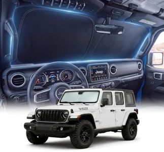 DMJN Windshield Sun Shade for Jeep Wrangler TJ JK JL JT (2011-2026), Car Sunshade for Front Windshield [Nano Ice-Crystal Coatings] UPF50+ Heat Block & UV Reflective - Protect Interior & Keep Cooler