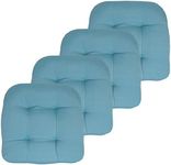 Sweet Home Collection Patio Cushions Outdoor Chair Pads Premium Comfortable Thick Fiber Fill Tufted 19" x 19" Seat Cover, 4 Count (Pack of 1), Teal