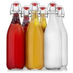 Brezzycloud Glass Bottle With Stopper Caps, Set Of 6-1000Ml Swing Top Bottles For Water,Smoothie, Juicer, Beverages, Oils, Kombucha, Kefir, Vinegar, Leak Proof Lids, Multicolor