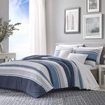 Nautica | Comforter Set-100, Reversible, Ultra Soft Bedding, Includes Bonus Decorative Pillows, Cotton, Westport Navy, King