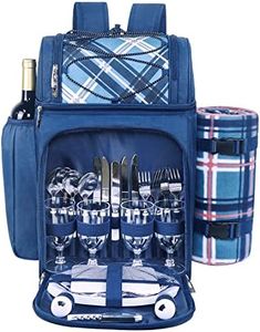 Hap Tim Picnic Basket Backpack for 4 Person with Insulated Leak Proof Cooler Compartment,Wine Holder,Fleece Blanket,Cutlery Set,Perfect for Beach Camping Party,Gifts for Boys Girls,Blue (AU-36079-BL)