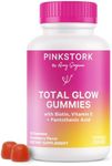 Pink Stork Total Glow Gummies - Hair, Skin, and Nails Vitamins - 11 Vitamins & Nutrients - Biotin, Vitamin A, B6, B12, Folate - Beautiful Hair, Radiant Skin, and Strong Nails - 60 Berry Biotin Gummies