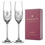 DIAMANTE Champagne Flutes Crystal Prosecco Glasses - ‘Buckingham’ Traditional Hand Cut Flutes - Set of 2