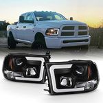 For 2009-2018 Dodge Ram 1500 2500 3500 Truck LED Tube Black Projector Headlights Left+Right Replacement