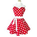 Lovely Sweetheart Red Retro Kitchen Aprons Woman Girl Cotton Polka Dot Cooking Salon Pinafore Vintage Apron Dress Christmas