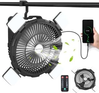 AGPTEK Rechargeable Outdoor Camping Fan - 8000mAh Battery Powered Tent Fan with LED Light & Hook, Portable for Picnics, BBQ, Fishing, Travel, Construction