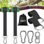 Werflyto 15FT Tree Swing Hanging Kit (Set of 2) Holds 5500 lbs, Extra Long Tree Swing Straps with Screw Lock Carabiners, Tree Protectors and Swivel, Easy Installation for All Swings and Hammocks