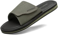 NORTIV 8 Men's Slide Sandals Memory Foam Comfort Lightweight Beach Shoes Olive Green Size 8 M US Fusion