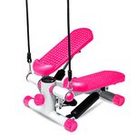 Lions Mini Stepper Exercise Machine - Fitness Cardio Exercise Stepper With LCD Display, Step Machine with Removable Resistance Bands for Home Gym, Anti-Slip Foot Pedal, Leg Toner Workout (Pink)