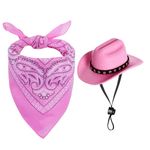 choyaxo Halloween Costumes for Dogs Cat Pet Cowboy Costume Cowboy Hat with Bandana Set for Halloween, Christmas, Holiday, Party, Cosplay (Pink, Small)