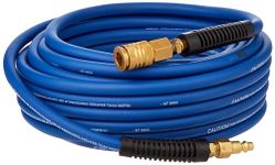 Estwing E1450PVCR 50' PVC/Rubber Hybrid Air Hose with Brass NPT Industrial Fitting and Universal Quick Connect Coupler, Blue and Yellow, 1/4" x 50’