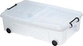 TENLITE Heavy Duty 35L Litre Clear Under Bed Plastic Stackable Storage Boxes with Wheels and Locking Handles (35 Litre)