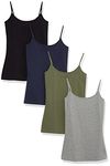 Amazon Essentials Women's Slim-Fit Camisole, Pack of 4, Black/Grey/Navy/Olive, XL