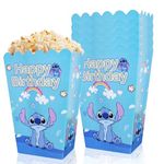 6P Popcorn Boxes Stitch, Popcorn Favor Boxes, Blue Paper Popcorn Boxes Cardboard Candy Container Paper Bags Fun for Kids Birthday Xmas Theater Themed Parties Movie Hollywood Dining Table Decorations