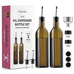 Superior Glass Oil Bottle Drizzler - Set Of 2-500ml Olive Oil Dispenser Bottle for Kitchen - Refill Funnel, Pouring Spouts & Labels - Lead-Free Glass Oil and Vinegar bottle, BPA-Free Cruet Set