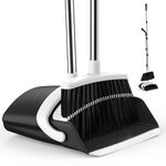 Broom and Dustpan Set for Home, 51-in Long Adjustable Handle Angle Broom and Dustpan Combo Set with Dust Pan Teeth to Clean Hair for Home Kitchen Office Lobby Floor Garden (Black&White)