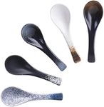 HUTNUOY Japanese Ramen Soup Spoons, Ceramic Asian Soup Spoon for Ramen Noodles Udon Pho Rice 5 Pcs