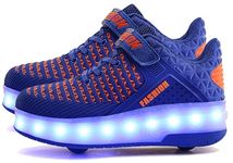 AIkuass Roller Shoes for Boys USB Rechargeable Roller Skates LED Light Up Roller Sneakers Wheel Shoes (3.5 Big Kid / EU35 ; Blue)