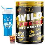 WILD BUCK Wild Pre-X3 Hardcore Pre-Workout Supplement Powder, Energy Drink With Creatine Monohydrate, Arginine Aakg, Beta-Alanine, For Men & Women [30-60 Servings, American Cola, 255G]Free Shaker