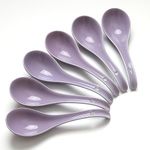 Asian Soup Spoons - YFWOOD 6.75 Inch Ceramic Ramen Spoon,Purple Chinese Soup Spoons,With Deep Oval Hook Design,Perfect for Pho,Wonton,Dumpling And Miso Soups,Set Of 6