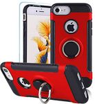 Folmeikat iPhone 8 Case, iPhone 7 Case, iPhone 6s / 6 Case Screen Protector 360 Degree Rotating Metal Ring Slim Shock Absorption Reinforced Corner Soft TPU Silicone Case 4.7" (Red)