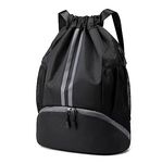 Hoedia Sports Drawstring Backpack - String Swim Gym Bag with Shoes Compartment&Wet Proof Pocket for Women&Men, Fit basketball