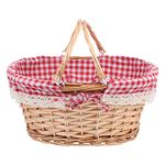 TOPBATHY Picnic Baskets with 2 Folding Handles,Handmade Woven Baskets for Gifts, Candy Basket with Removable Lining, Bread Baskets for Kitchen, Bath & Toy Small Storage Basket,Red