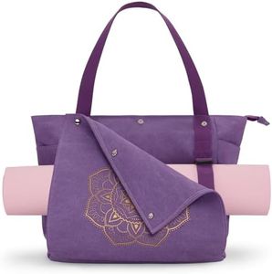 Gonex Yoga Mat Bag, Yoga Gym Bag Tote Bag with Multi Pockets For Women Men, Canvas Yoga Mat Carrier Take in Out Mat Easily For Pilates Travel Workout Office, Purple