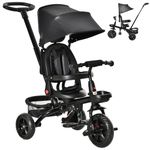 Qaba Tricycle for Toddler 5 in 1 Kids Trike, Foldable Converts Stroller to Toddler Bike, Adjustable Backrest & Curved Canopy, Detachable Guardrail & Handle for 1-5 Years Old, Black