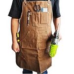 EZZLife Work Aprons, 29.53 x 24.80in(75x63cm) Heaavy Duty Carpenters Working Canvas Apron with Pockets, Tools Aprons for Garden, Pottery, Workshop and Crafts Work - Brown