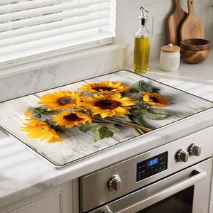 Silicone Glass Stove Top Cover- Mat for Electric Stove Protector with Anti-Slip Rubber Coating XL Dish Drying Mats Scratch-Resistant (Sunflower 1, 30" x 21")