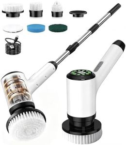 Lichffy Electric Spin Scrubber, Cordless Cleaning Brush with 7 Replaceable Brush Heads, 2-Speed Adjustable Handle Shower Scrubber, IPX7 Waterproof for Bathroom, Tub, Tile & Floor, Teens, White-qb1...