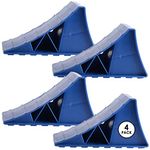 RV Wheel Chock (Blue) - Heavy Duty Plastic Surface RV Leveling Blocks, Trailer Camping Accessories - Easy to Use for Trailer Wheel Lock, Securely Blocks Vehicles Movement