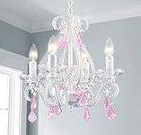 SHRINE Lighting Crystal Chandeliers, Contemporary Design, Perfect Pendant Light Fixture for Living Space, D16'' x H18'', Adjustable Chains 40", E12*4 Sockets, Pink Crystal & White Crystal Candlestick