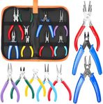 Rustark 9Pcs Jewelry Pliers Set, Long Nose Pliers, Diagonal Wire Cutter, Round Nose Bent Nose Pliers, End Cutting Pliers, Bail Making Pliers, Bead Crimping Pliers, Split Ring Plier for Jewelry Making