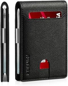 RUNBOX Slim Wallets for Men - Leather Money Clip Mens Wallet - RFID Blocking Front Pocket Bifold Wallet - Thin Credit Card Holder with Gift Box