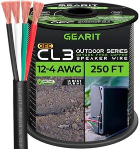 GearIT 12/4 Speaker Wire (250 Feet) 12AWG Gauge, Black 4-Conductors/Outdoor Direct Burial in Ground/in Wall / CL3 CL2 Rated - OFC Oxygen-Free Copper, Black 250ft