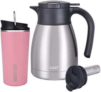 GiNT 34Oz Thermal Coffee Carafe + 17 Oz Insulated Tumbler Travel Tea Mug With Slider Lid and Flip Lid with Filter(Pink)