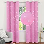 Encasa Homes Room Darkening Blackout Curtains 2 Panels Silver Foil Printed Plain Colours for Kids Bedroom, Living Room with Grommet, 85% Light Blocking, Sound & Heat Reducing, 7 ft -Star Pink