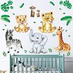 DECOWALL DSL-8067 Baby Jungle Animals Wall Stickers Decals Kids Nursery décor Baby Safari Boys Room Art Wallpaper Girl Decorations Elephant Lion Playroom Giraffe Bedroom Gift