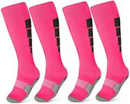 ZEPOHCK Kids Athletic Soccer Socks, 2 Pairs Knee High Socks for Youth Boys Girls for Shoe Size 3-6.5 / Ages 6-12 (Pink-006)