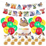 Harloon 32 Pcs Bird Birthday Decoration, Happy Birthday Banner Cake Toppers Hawaiian Balloons Bird Party Decorations for Birthday Wedding Baby Shower Tiki Bar Luau Tropical Themed Supplies