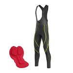 FDX Men’s Cycling Bib Tights – 3D Padded Winter Thermal Cycle Bib Trouser, Breathable Warm Bicycle Leggings, Reflective Long Pants for Outdoor Biking (Black/Yellow, Medium)