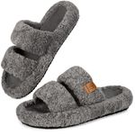 EverFoams Womens Fuzzy Open-toe Slippers Soft Comfy Memory Foam Indoor House Shoes Cool Gray,7-8 US