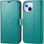 TUCCH Case Wallet for iPhone 15, [RFID Blocking] PU Leather Stand Folio Cover with 4 Card Slots [TPU Protective Interior Shell], Magnetic Flip Case Compatible with iPhone 15 5G 6.1-inch 2023, Cyan