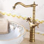 InArt Brass Antique Basin Mixer Tap/Faucet - Hot & Cold Water, Lever Handle, Oil Rubbed Finish, Deck Mounted for Bathroom & Living Room (Antique Tap Long Body)