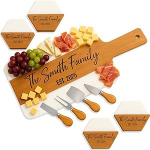 Personalized Cutting Board with Coaster set. Wedding Gift or Anniversary Gift. Custom Gift for Housewarming, Anniversary, Birthday, Christmas Gift Idea For Friends, Couples, Family, Mom